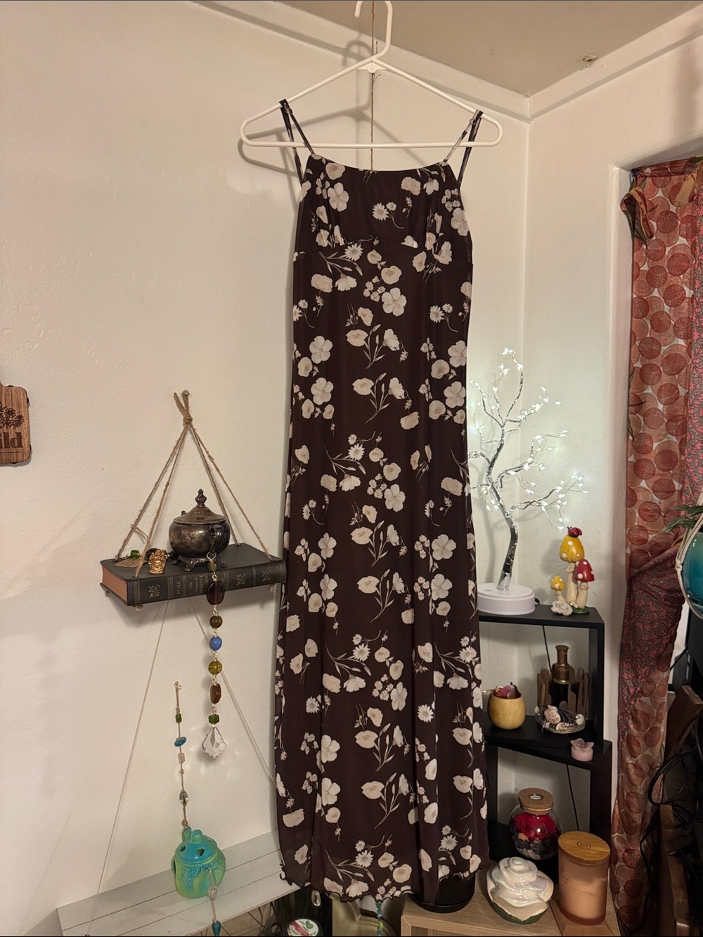 Floral Brown Maxi Dress with Cream Bloom Print
